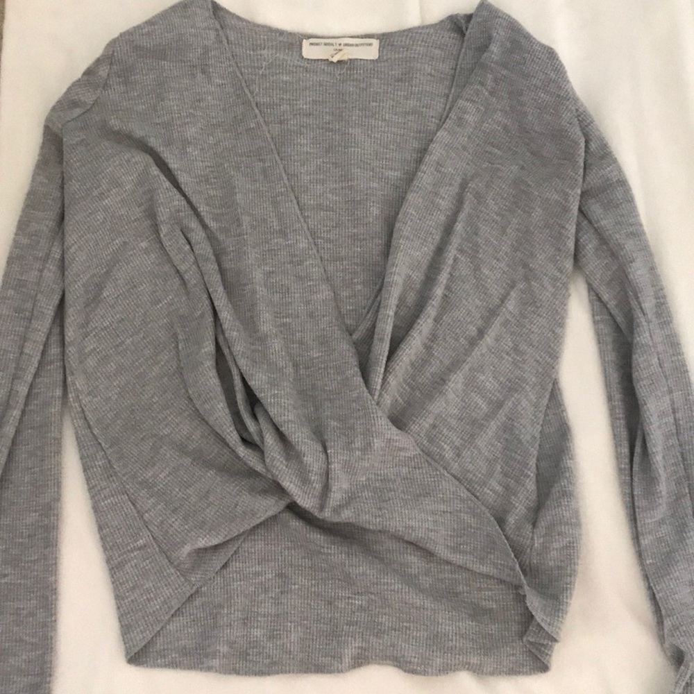 Grey waffle long sleeve with open front
